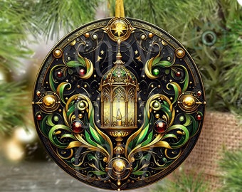 PNG Digital File Stained Glass Teal Lantern Round Design Great for Sublimation onto Metal Signs, Ceramic, Ornaments, Etc.