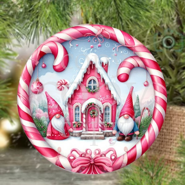 PNG Digital File eD Effect Candy Cane House Round Design Great for Sublimation onto Metal Signs, Ceramic, Ornaments, Etc.