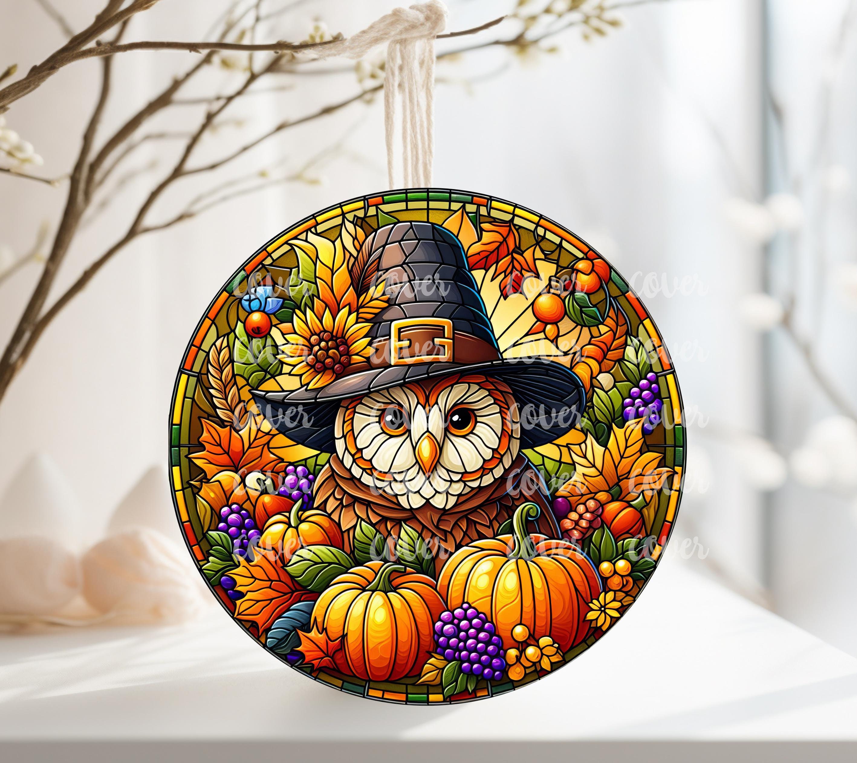PNG Digital File Happy Thanksgiving or Fall Owl, Round Design Great for Sublimation onto Metal Signs
