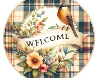 All Season - Welcome Round Floral Design PNG (Digital File) Great for Sublimination