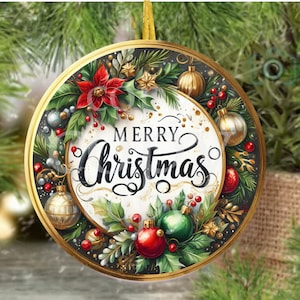 Fichier numérique PNG Couronne de Noël rouge et verte, design rond idéal pour une sublimation sur des plaques métalliques, de la céramique, des ornements, etc.