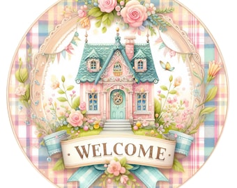 All Season - Welcome Round Floral Design PNG (Digital File) Great for Sublimination