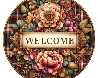 All Season - Welcome Round Floral Design PNG (Digital File) Great for Sublimination