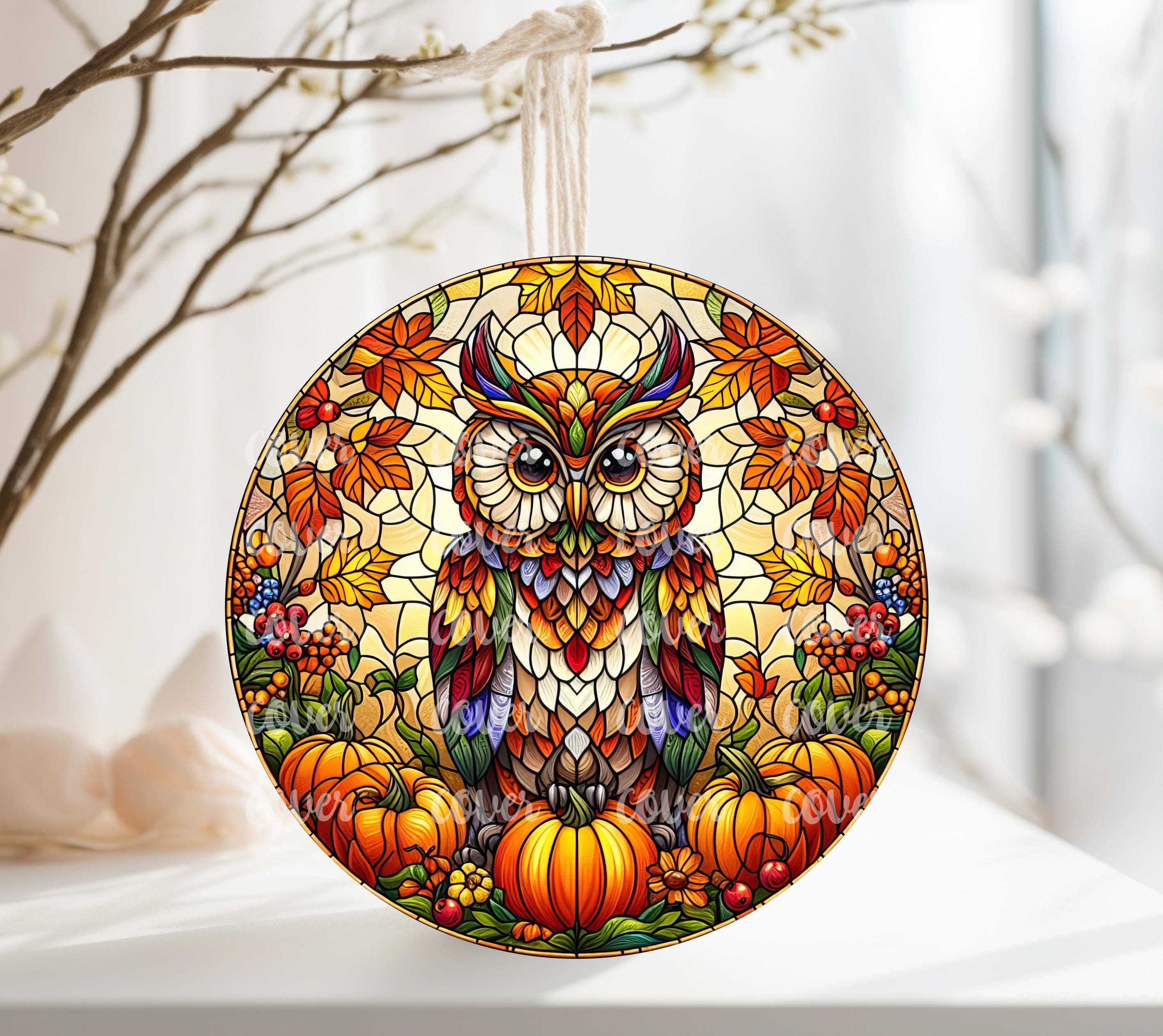 PNG Digital File Happy Thanksgiving or Fall Owl, Round Design Great for Sublimation onto Metal Signs