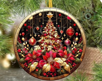 PNG Digital File Stained Glass Christmas Tree Round Design Great for Sublimation onto Metal Signs, Ceramic, Ornaments, Etc.