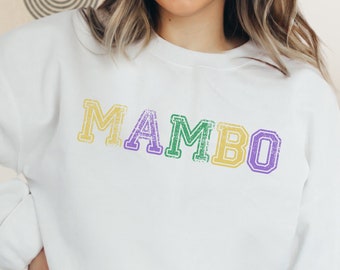 Mambo Mardi Gras Sweater, Cute Mardi Gras 2024 Shirt, Louisiana Sweatshirt, Parade Krewe, New Orleans Sweater, King cake, Mardi Gras Beads