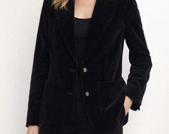 Vintage Dana Paris Black Velvet Blazer Jacket Button Front Size S