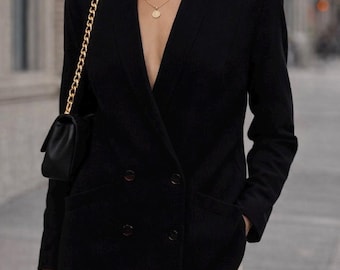 Vintage Bagatelle schwarze Zweireiher Blazer Jacke Größe 10 Gürtel hinten