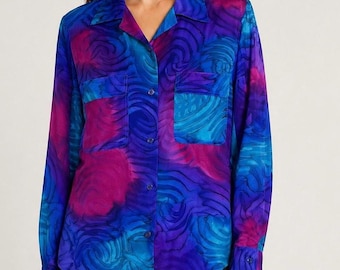 アリキ・ヤマニ・クリエーションズ ヴィンテージシルク長袖ボタンダウンシャツ サイズM/L