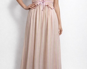 Stan Herman Stripe Smoked Nachthemd Passendes Top Rüschenbesatz Cottagecore XS