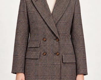 Lord & Taylor Vintage Wool Plaid Double Breasted Blazer Jacket Size 6