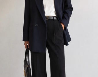 Vintage Giorgio Armani Le Collezioni Navy Wool Double Breasted Blazer Size 6