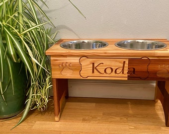 Custom Wooden Dog Bowl Stand with Bowls