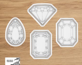 Jewel Cookie Cutter and Stamp STL Files | DIGITAL FILE | Diamond | Emerald | Sapphire
