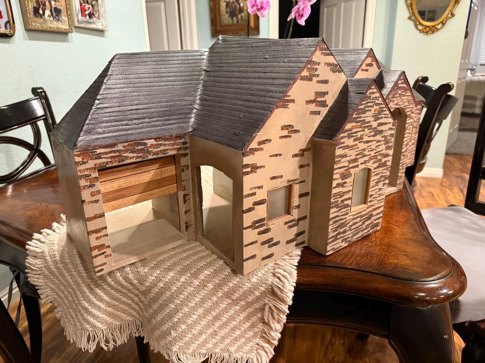 Custom One-story Ranch Style Dollhouse With Two Garage Doors and Five ...