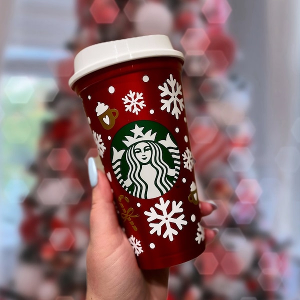 Starbucks Hot Cup „Christmas Candy“|Weihnachten|Geschenk|Trinkbecher|personalisierbar| Schneeflocken