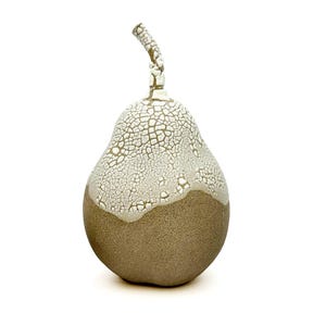 Large White Ceramic Pear Sculpture | White Pottery Pear Home Decor, 7.5&quot; x 4.25&quot;
