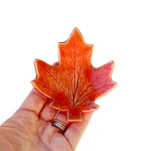Fall Table Decor: Red Maple Leaf Ceramic Dish, 4" x 3.5"