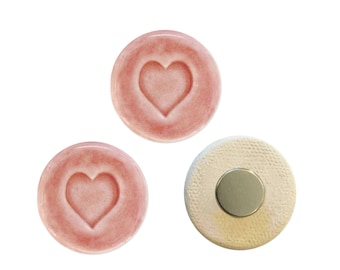 Handmade Ceramic Pink Heart Magnets - Set of 3