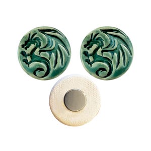 Handmade Green Dragon Ceramic Magnets - Set of 3 Refrigerator Magnets, 1.25"