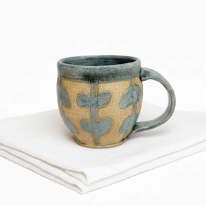 Blue Vine Ceramic Coffee Mug | Wheel Thrown Pottery Mug, 12oz
