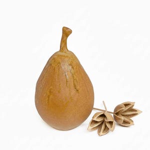 Ceramic Pear Sculpture | Large Nutmeg Yellow Pottery Pear Home Decor Art, 7.75" x 4.75"