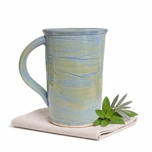 Large Turquoise Blue Pottery Pitcher |  Wheel Thrown Ceramic Stoneware Pitcher, 7" Tall (40oz)