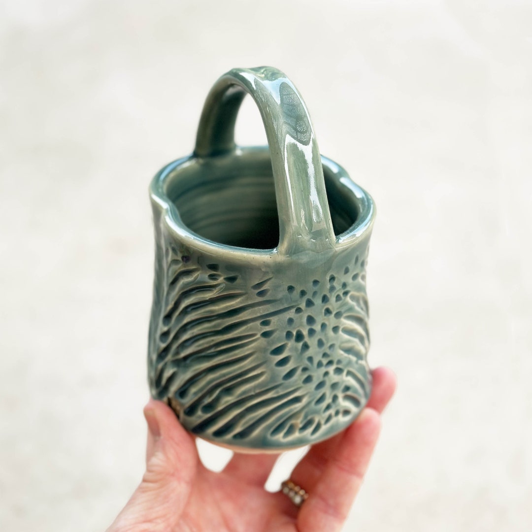 Small Wheel Thrown Celadon Green Carved Pottery Basket Vase - Etsy
