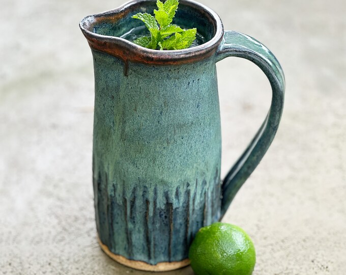 Ceramic Wheel Thrown Blue Green Pottery Pitcher, 1 QT - 8" X 4" - Etsy