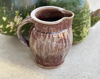 Rustic Wheel Thrown Pottery Burgundy Red Ceramic Pitcher, 6" tall (32 ounces)