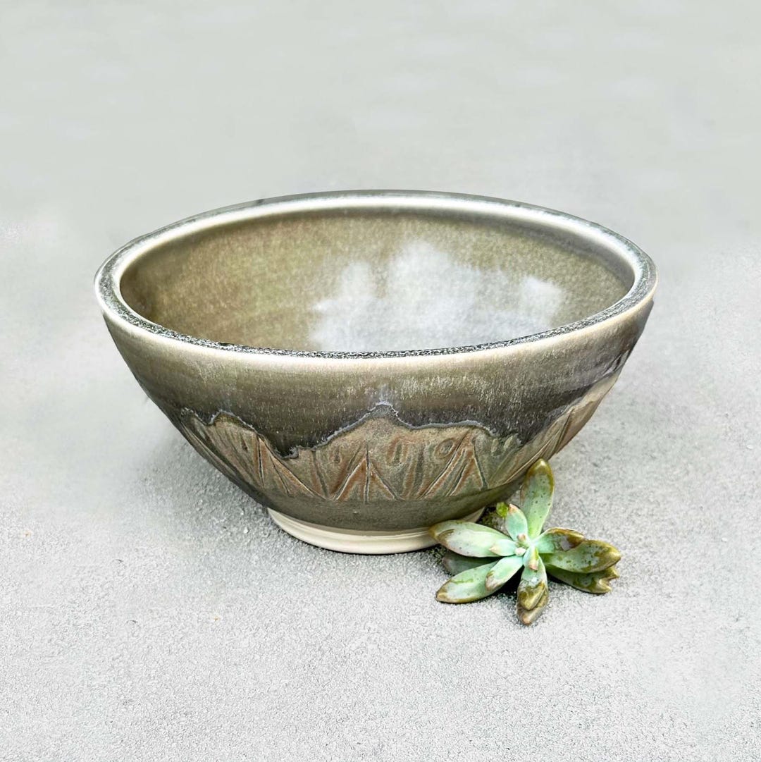Large Carved Cobblestone Gray Pottery Serving Bowl Handmade Wheel ...