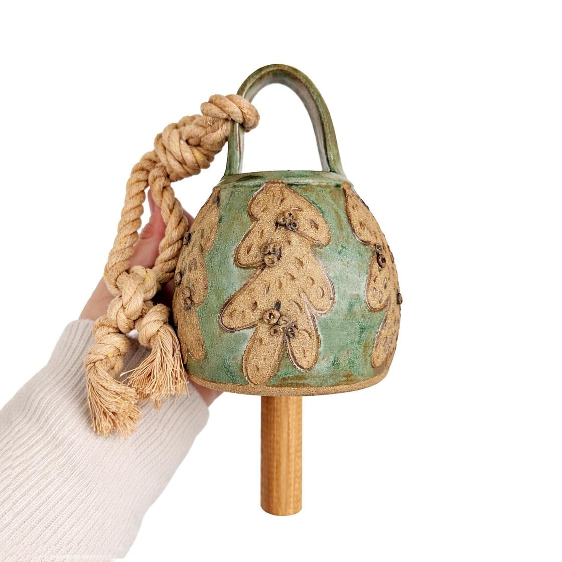 Blue Ceramic Wind Chime Bell Handmade Stoneware Berry Leaf Design | 10.5" X 4.5"