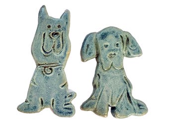 Handmade Blue Ceramic Dog Magnets: Retriever Set of 2