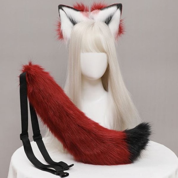 Fluffy Faux Fur Fox Ears and Tail Set, Animal Ear Headband with Realistic Wolf Ear Touch for Perfect Anime Cosplay, Gift for Her