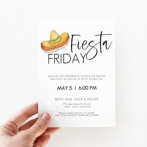 Fiesta Friday uitnodiging, Cinco de Mayo uitnodigen, hier voor de Margaritas, minimalistische evenementsjablonen