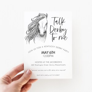 Talk Derby to me 招待状、ケンタッキーダービー招待状、モダンでクリーンな DIY 印刷可能テンプレート