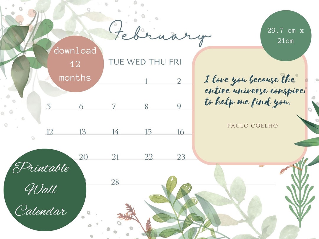 Wall Calendar 2023, Printable Calendar, Wall Art, Pink Calendar, Flora ...
