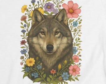 Wolf Wildflower T-Shirt, Cottagecore Boho Animal Lover Tee