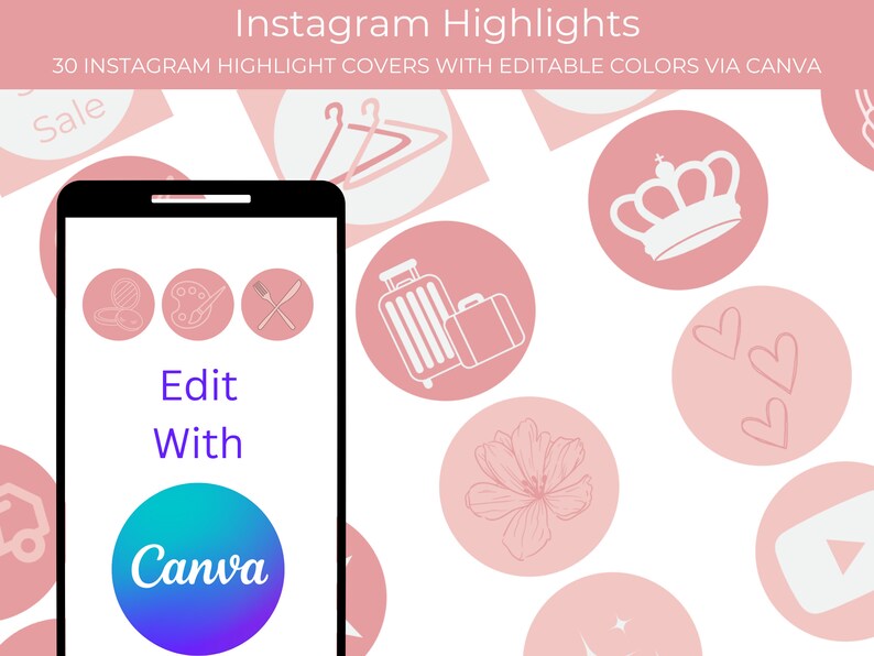 Pink Girly Instagram Highlight Covers Canva Editable Color Template Etsy