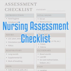 Nursing Assessment Checklist, Head-to-Toe Assessment, RN, LPN/LVN, Nursing Student, Study Guide, Nursing Cheat Sheet