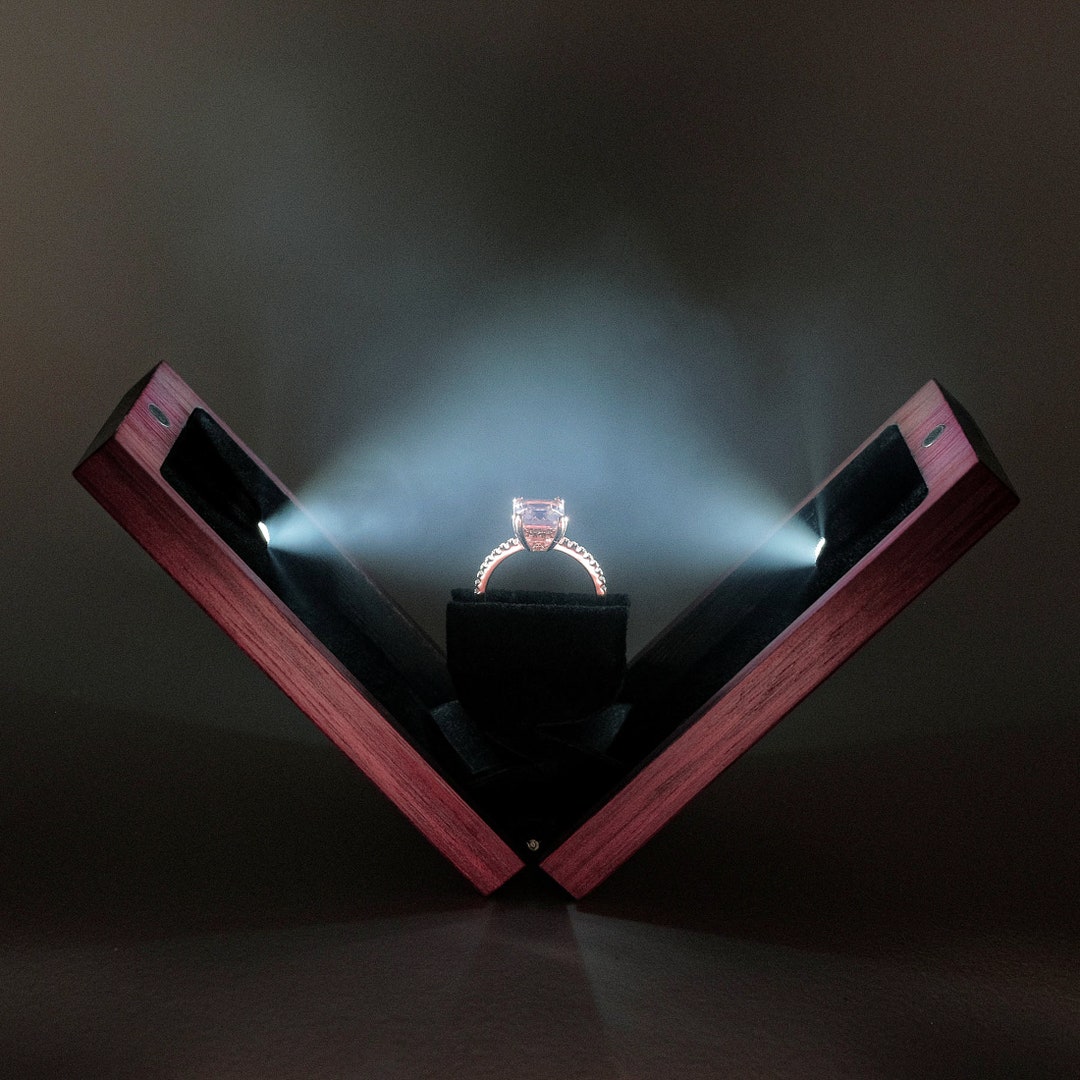Slim Engagement Ring Box With Light Purpleheart Proposal Ring Etsy