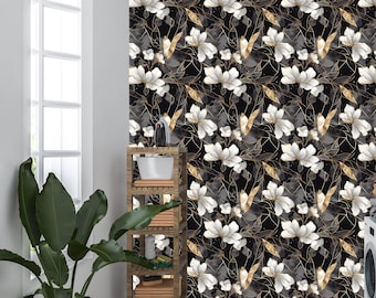 Papel pintado de lujo negro y dorado 3D / Papel pintado de vinilo / Base no tejida / Adhesivo decorativo de pared / • No tóxico • Ecológico