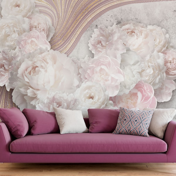 Peonies 3D Wallpaper | Vinyl Wall paper | Non-Woven Base | Wall Décor Decal | Easy install | Removable Wallpaper • Non-toxic • Eco-friendly