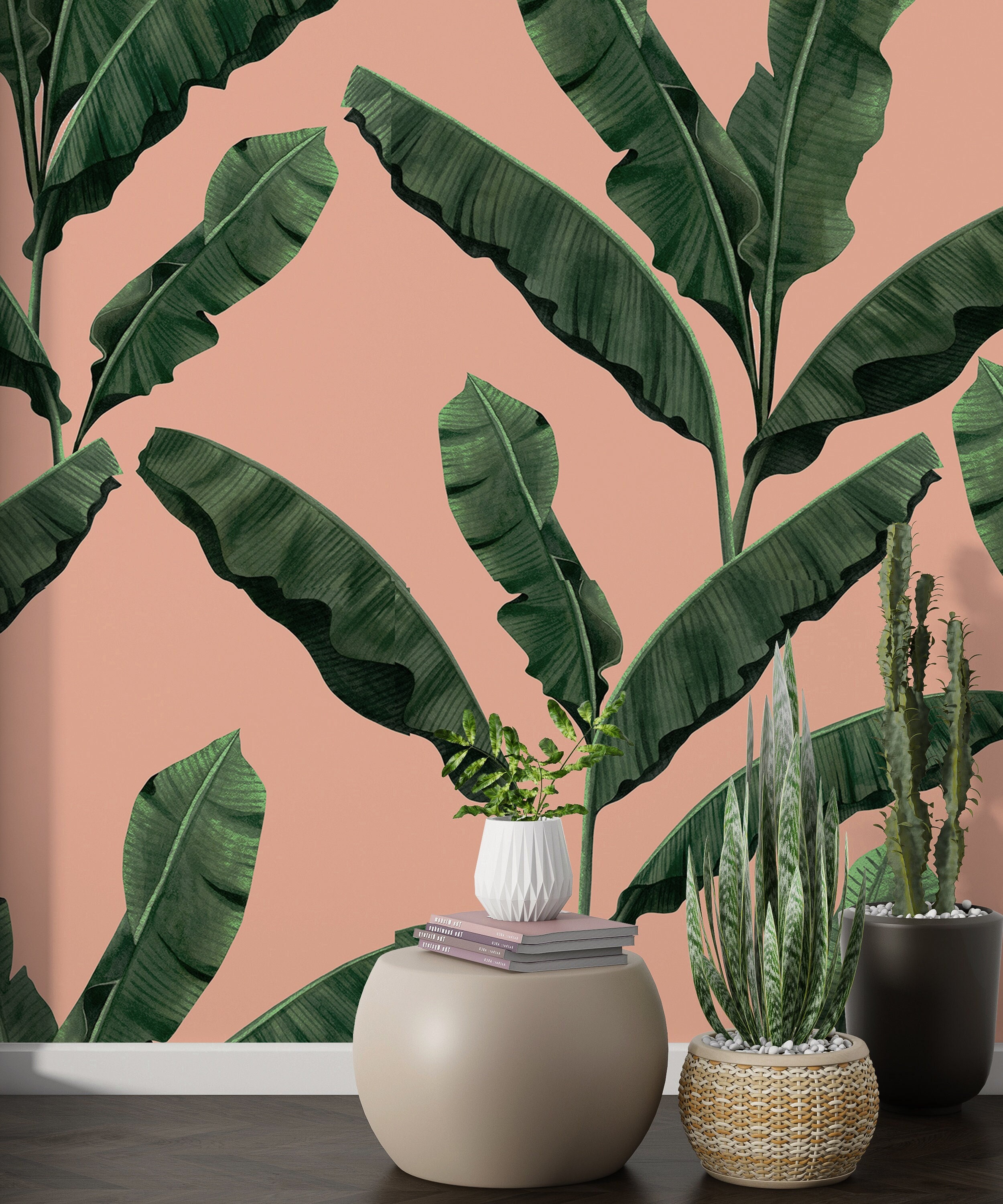 palm-leaves-wallpaper-on-pink-background-traditional-3d-etsy