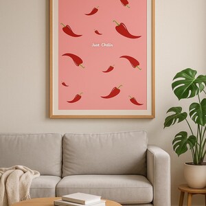 Póster estético de impresión digital. Rosa y rojo. Chiles. 50 x 70 cm.