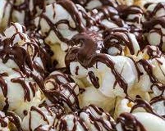 Chocolate Drizzled Popcorn - Gourmet Snack Gift, Sweet & Salty Treat, Party Favor, Handmade Dessert
