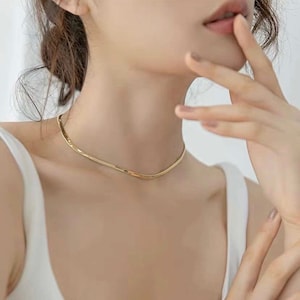Flat Snake Chain Necklace, 18K Gold Vermeil, Minimalist Everyday Jewelry, Luxury Gift for Her, Anniversary, Birthday Gift, Holiday Gift