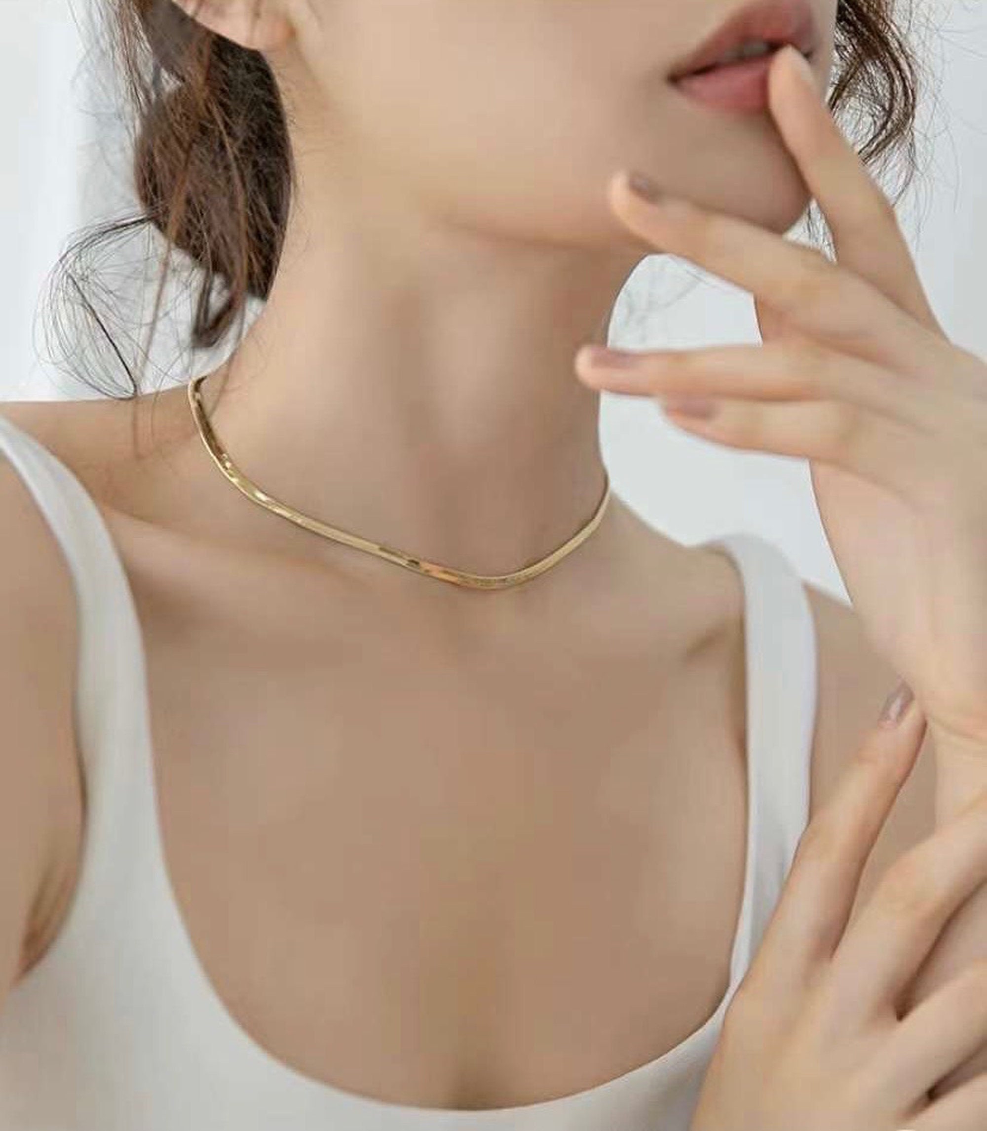 ネックレス・ペンダント Numbering Flat Snake Chain Necklace #5748 5BNY038 Flat Snake Chain Necklace, 18K Gold Vermeil, Minimalist