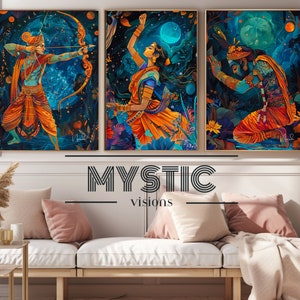 Ramayana Hanuman Wanddekor, hinduistische Gotteskunst, Hindu Kunstwerk, Ramayana Kunstwerk, Ram Sita Hanuman Plakat, moderne hinduistische Kunst, psychedelische hinduistische Kunst