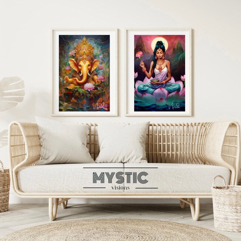 Ganesha Print Lakshmi Poster Hindu Wall Art Hindu Painting Etsy